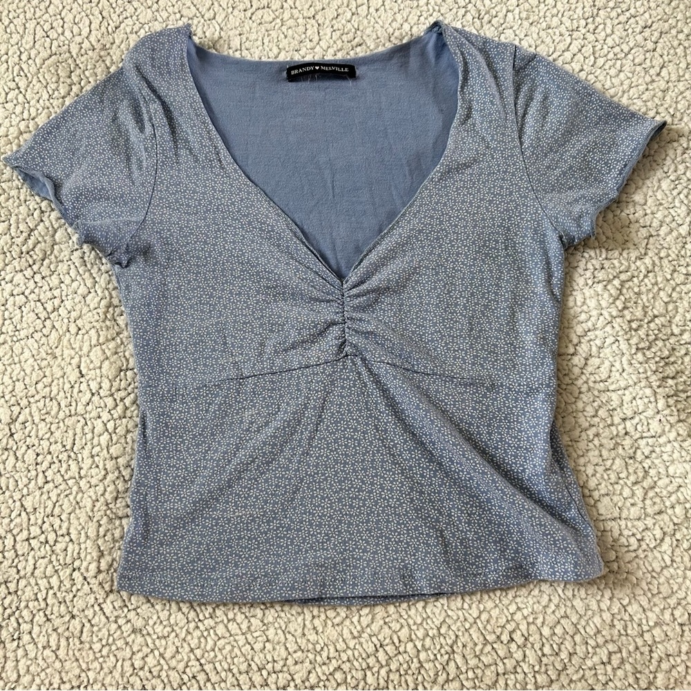 Brandy Melville Blue Floral Daisy Gina Top